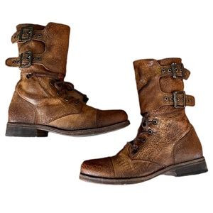 Allsaints Brown Leather Damisi Combat Biker Boot